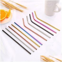 Drinking Straws 6X215Mm Colorf Stainless Steel Sts Reusable Straight And Bent St Cleaning Brush For Home Kitchen Bar Drop Delivery Gar Otpr3