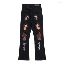 Men's Jeans Spring Autumn Vintage Y2K High Street Embroidery Straight Leg Pants Button Pocket Trousers Male Clothing YY023