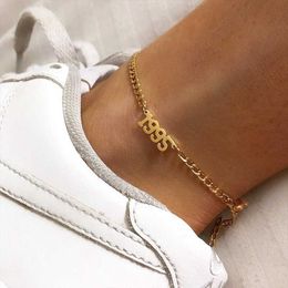 Noelia Customised 1990 2023 Birth Year Anklet Jewellery Personalised Stainless Steel Rose Gold Custom Number Best Friend 230719