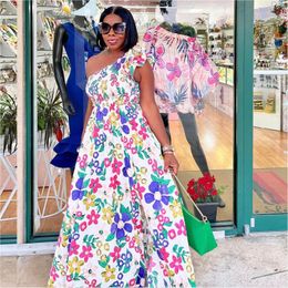 Plus Size Dresses Elegant Floral Dress One Shoulder Loose Casual Cloth 2023 Summer Trendy Evening Party Lady Luxury Long Robes