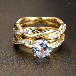 Wedding Rings Luxury Female White Blue Crystal Ring Set Charm Gold Silver Colour Stone For Women Bride Zircon Engagement