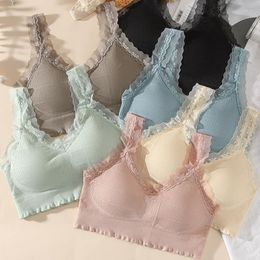 Camisoles & Tanks 1pc Lace Bra Top Wireless Brassiere Women Ruffles Sexy Bralette Female Padded Crop Streetwear Underwear