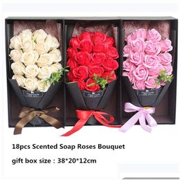 Decorative Flowers Wreaths Artificial Valentine Day Rose Soap Bouquet Flower With Gift Box For Festival Party Decoration Drop Delive Otrsm