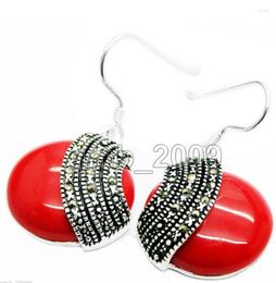 Dangle Earrings Jewellery Fashion 925 Sterling Silver 18 18mm Red Coral Coin Marcasite