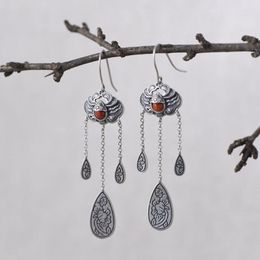Dangle Earrings FNJ 925 Silver Bat Flower For Women Jewellery Pure Original S925 Sterling Drop Earring Red Agate