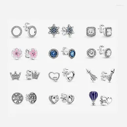 Stud Earrings Snowflake Heart 925 Sterling Silver Piercing Ear Pan-Style For Women Wedding Party Jewelry