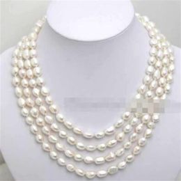 Super Long 80 7-8mm White Baroque natural Freshwater Pearl Necklace-ne1641297G