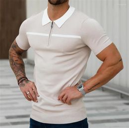 Men's Polos Fashion Lapel Splicing Design Zipper Korean Polo Shirts Clothing 2023 Spring Casual Pullovers Loose All-match T-Shirt