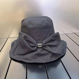 Famous Fisherman Hat Solid Color Gentle Big Bow Women Flat Top Bucket Hat Popular Classic Vintage Big Brim Hat Outdoor Party Bob Hat