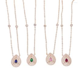 Chains Fashion Blue/green/pink/red Color Crystal Water Drop Pendant Necklace Rhodium Plated CZ Necklaces & Pendants For Women Gift Idea