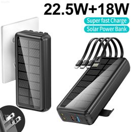 Cell Phone Power Banks Solar Power Bank 30000mAh PD22.5W Fast Charge Solar Powerbank Built in 4 Cables External Battery Flashlight for Smartphones L230731