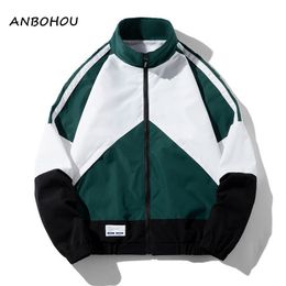 Mens Jackets ANBOHOU Windbreaker Jacket Autumn Fashion Casual Patchwork Loose Male Large Size Clothing Sportswear Bomber Camping 230731