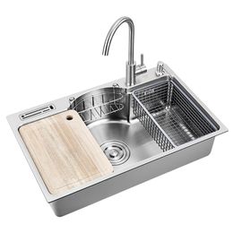Stainless Steel Kitchen Sink 1.2Mm Thickness Brushed Sinks Kitchen Multifunctional Single Bowl Above Counter or Udermount Tank