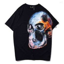 Men's T Shirts Black Sprayed Skull T-Shirt Short-sleeved Cartoon Parttern Women SHIRTS|Streetwear