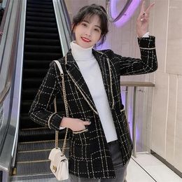 Women's Suits Black Plaid Suit Jacket Women Korean Spring Autumn 2023 Coat Design Sense Niche Outerwear Small Fragrance Blazer Female Tops