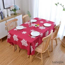 Table Cloth Nordic Snowflake Pattern New Year Red Tablecloth Living Room Decoration Rectangular TV Coffee Table Tablecloth R230731