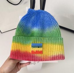 Quality Gradient Wool Knitted Hats Men's and Women's New Foreign Trade Rainbow Wool Blended Warm Winter Knitted Hat Knitted Hat Beanie Hats