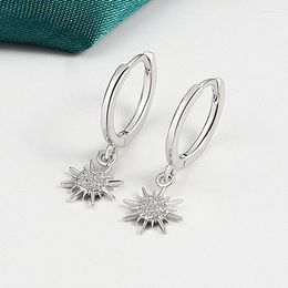 Hoop Earrings KOFSAC 925 Sterling Silver For Women Fashion Crystal Geometric Sun Hoops Jewellery Girlfriend Valentine's Day Accessories