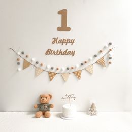 Banner Flags Kids First Birthday Backdrop Bunting Set Party Banner Set Baby 30 100 Days Decoration Jute Baby Shower Anniversary 230731