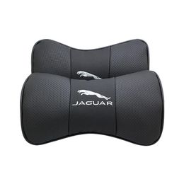 2Pcs Custom logo Car Neck Pillow Genuine Leather Breathable Pillows Cushion for Jaguar F-PACE F-TYPE E-PACE XJ XF XE XK I-PACE XFL311g