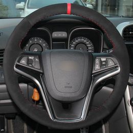 DIY Hand Sewing Steering Wheel Cover Black Sued for Chevrolet Malibu 2011-14326M