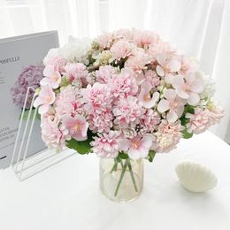 Decorative Flowers Simulation Mini Ball Chrysanthemum Bouquet Fake Plant Balcony Garden Decoration Pink White Flower Artificial Bouquets