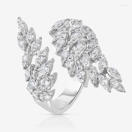 Wedding Rings Ly-designed Feather Wing Shaped Opening For Women Silver Colour Full Dazzling Cubic Zirconia Fashion Female