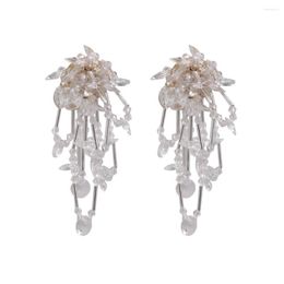 Hoop Earrings European And American Handmade Beaded Tassel Long Style Versatile Crystal Flower Accessories