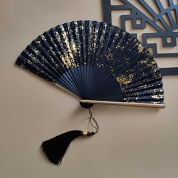 Chinese Style Products Sprinkle Gold Printed Folding Fan Chinese Style Baking Finish Bamboo Hand Fan Universal Male Female Fan Home Living Room Decor