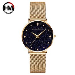 Other Watches Japan Quartz Movement Stainless Steel Mesh Band Watch Golden Ladies Wristwatches Flash Night Stars Fe New Watches For Women J230728