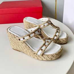 Wedge platform mules Slippers braid torchon slides pump heels espadrilles Sandals Women's luxury designer Holiday Casual shoes With box