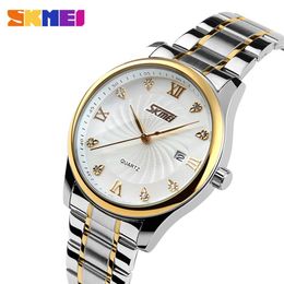 SKMEI Fashion Mens Watches Top Brand Luxury Business Watch Men Stainless Steel Strap Quartz Wristwatches Relogio Masculino 9101229k