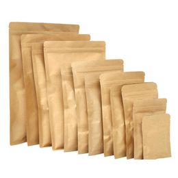 Packing Bags Food Moisture Proof Packaging Sealing Pouch Brown Kraft Paper With Aluminum Foil Inside For Tea Snack Package Drop Delive Otwf6