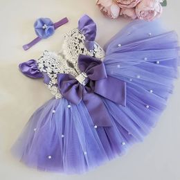 Girl s Dresses Summer Princess Toddler Kids Girls Tutu Dress Party Wedding 1 to 5 Years Birthday For Girl Pearl Bow Costumes Lace Gown 230731