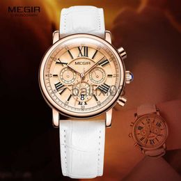Other Watches Megir Woman's Chronograph Quartz Watch with 24 Hours and Calendar Display White Leather Strap Wrist Stopwatches for Ladies 2058L J230728
