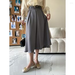 Skirts Women's Elgant French Style Satin Skirt Lady Chic Spring Summer Office Wear Streetwear Solid Colour A Line Long