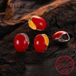 Hoop Earrings 925 Sterling Silver Red Enamel Acacia Bean Ear Buckles Smooth Oval Egg Earring Creole Huggies For Women Trendy Fine Jewellery