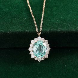 Fine Jewellery Lab Grown Paraiba Green Gemstone 18k Gold Halo Pendant Necklace for Women