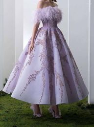 Runway Dresses Gorgeous Purple A-Line Maxi Celebrity Style For Women Off The Shoulder Ankle-Length 2023 Prom Gowns With Beading Feather