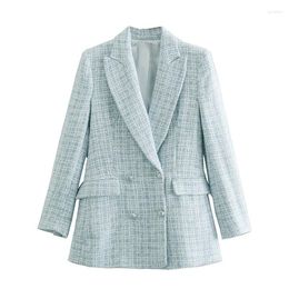 Women's Suits Houndstooth Ladies Blazer Tweed Vintage Long Sleeve Jacket Plaid Check Top Office Lady