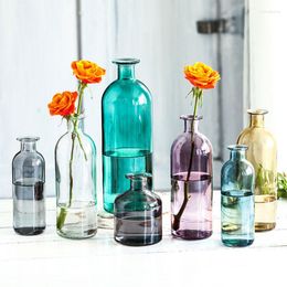 Vases Colourful Glass Vase Living Room Dried Flowers Nordic Ins Hydroponic Bottle Transparent Home Decoration Accessories