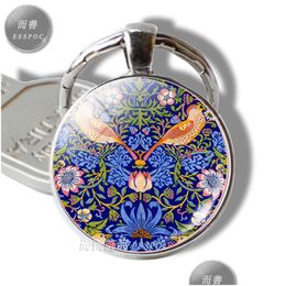 Keychains Lanyards Artistic Keychain Art Flower Pattern Glass Cabochon Metal Key Chain Fashion Pendant Handmade Warm-Heart Gifts For Dh8Wh