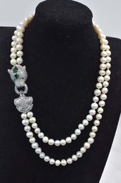 Wedding Jewellery Sets set 2rows freshwater pearl white near round 8 9mm 17 19inch necklace bracelet FPPJ green zircon clasp 230729