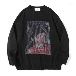 Men's Sweaters Cartoon Printed Sweater Men Hip Hop Streetwear Oversized Knitted Pullover O-Neck Cotton Harajuku Casual Jumper Couple Loose