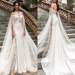 New Berta Long Sleeve Mermaid Wedding Dresses Halter Jewel Neck Appliqued Wedding Dress Bridal Gowns Vestidos De Novia robe209Z