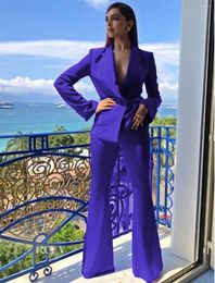 Men's Suits Purple Women Suit Fashion Simple Solid Colour Long Sleeve Pantsuit Set Double Breasted Blazer Trousers 2 Pieces Party Evening