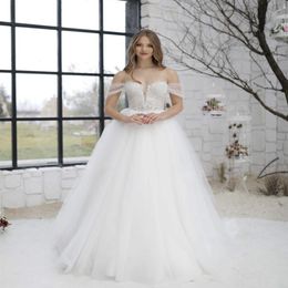 Vintage Plus Size A Line Wedding Dresses With Lace Top Tulle Off Shoulder Corset Back Sweep Train Bridal Gowns For Garden Country206B