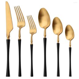 Dinnerware Sets Black Gold Stainless 18/10 Steel Cutlery Set Flatware Fork Spoon Knife Matte Tableware Kitchen Tea Coffee