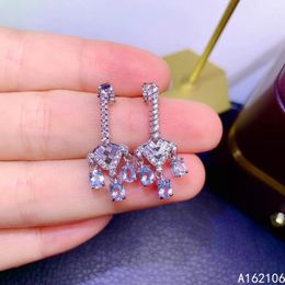 Dangle Earrings Fine Jewelry 925 Pure Silver Chinese Style Natural Aquamarine Girl Luxury Trendy Fresh Gemstone Eardrop Support Detecti