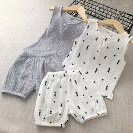 Clothing Sets 2023 Summer Kids Vest Shorts Muslin Set For Boys Girls Two-Pieces Korean Leisure Wear Children Outfit